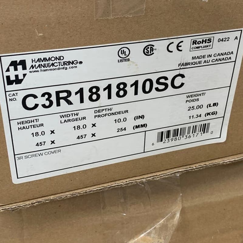New Hammond Manufacturing Metal Industrial Control Panel Enclosure C3R181810SC