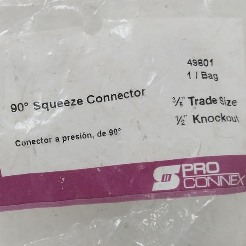 New ProConnex 90 Degree Arm 3/8" 1/2" Knockout Squeeze Cable Connector 49801