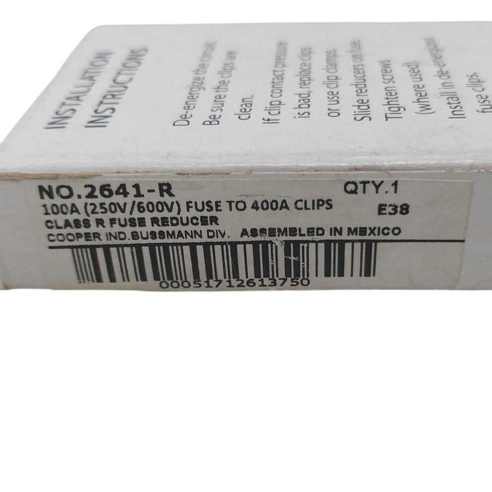 New In Box Bussman 100A Fuse to 400A Clips Class R Fuse Reducer No 2641-R