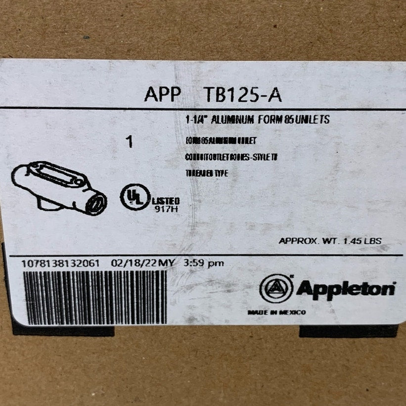 New In Box Appleton T125-A Form 85 1.25" Aluminum T Conduit Body
