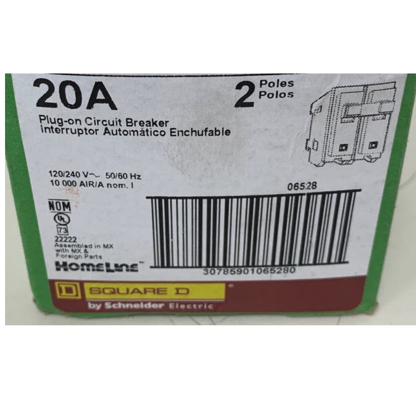 New Square D Home Line HOM220 20A Plug-On 2 Poles Circuit Plug-In Breaker