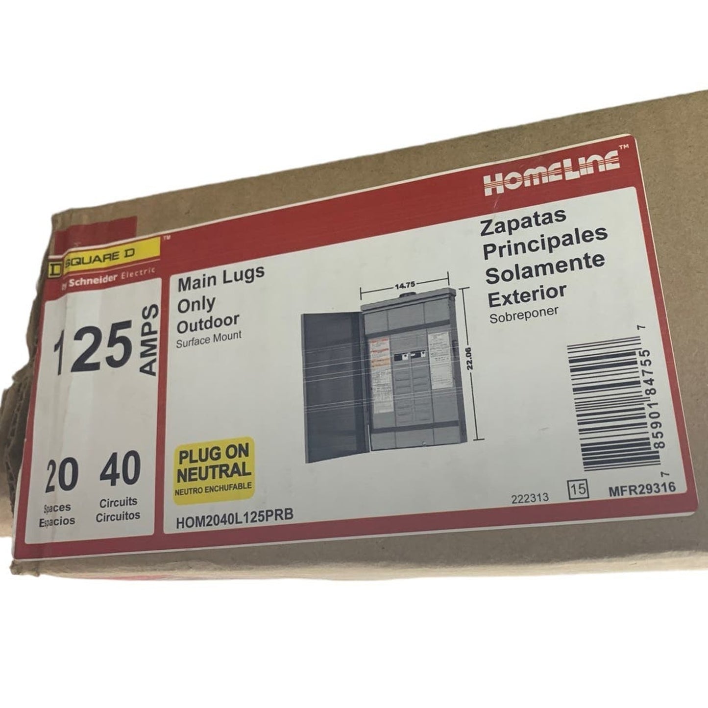 New In Original Box Square D Home Line 125AMP Metal Outdoor Load Center w Cover
