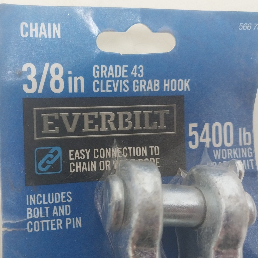 New Everbuilt 3/8" Grade 43 Zinc Plated Clevis Grab Hook Bolt and Cotter Pin