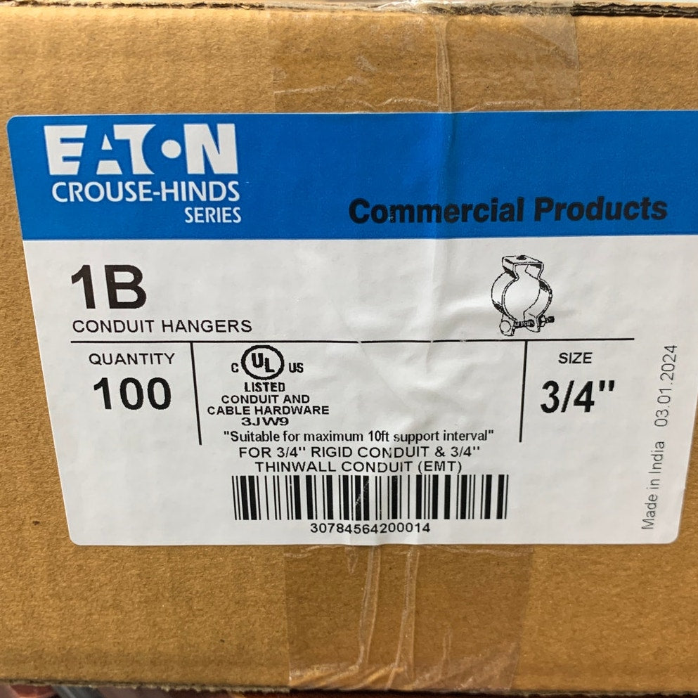 100 New In Box Eaton 1B 3/4" Rigid & Thinwall Metal Conduit Hangers