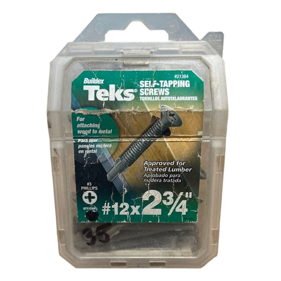 New Buildex Teks 21384 Series Self Tapping 35PK 12" x 2-3/4" Phil Screws