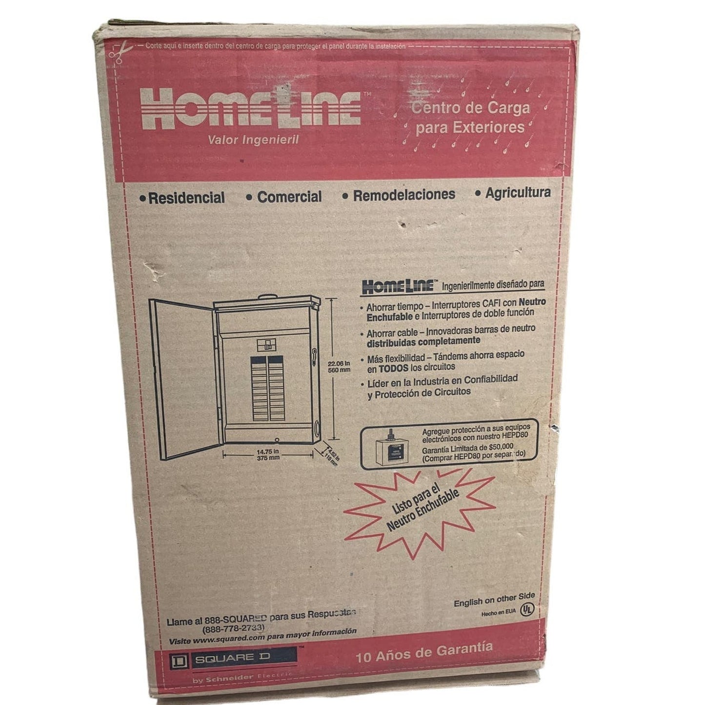 New In Original Box Square D Home Line 125AMP Metal Outdoor Load Center w Cover