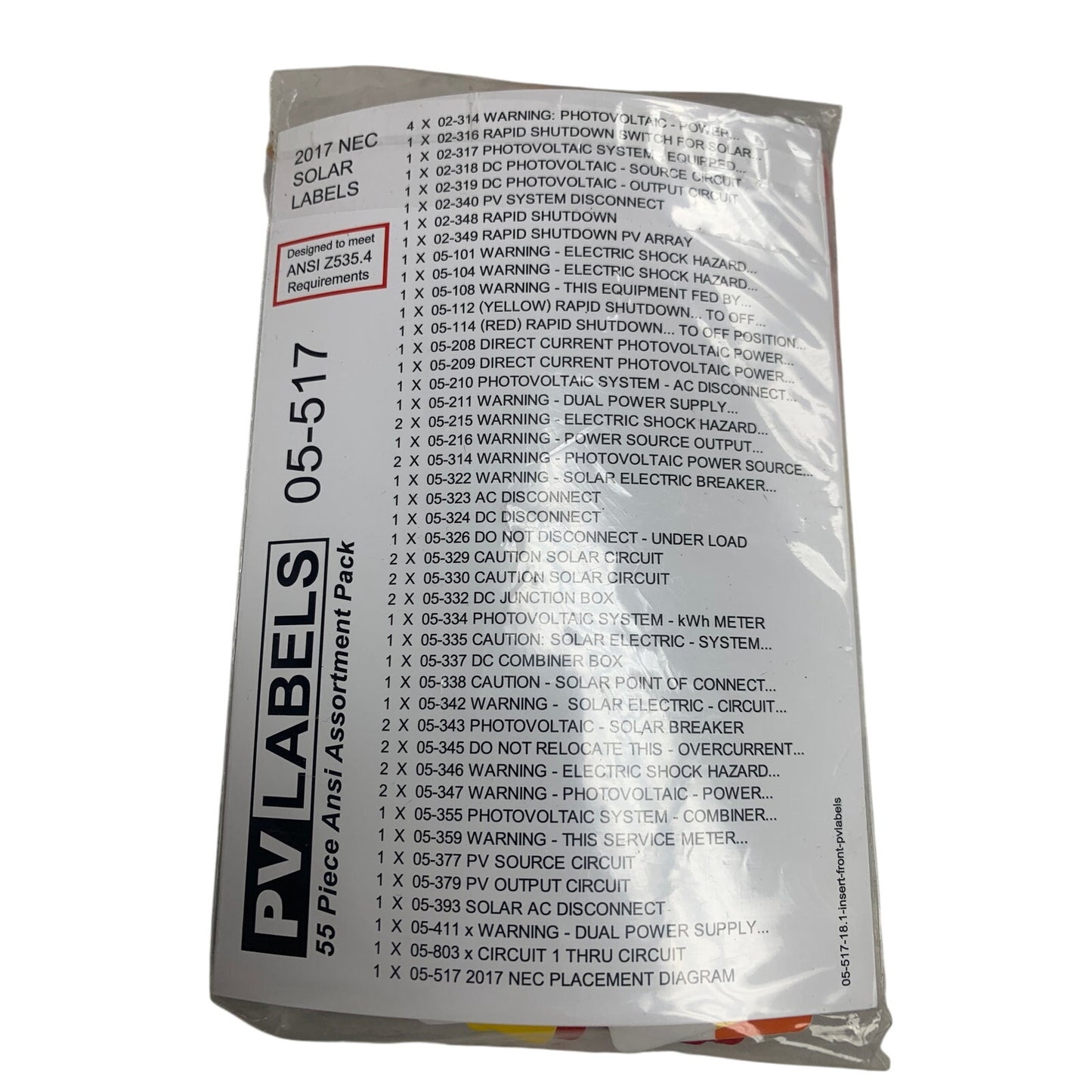 New In Package 55 Piece Ansi Assortment Pack 2017 NEC PV Solar Labels 05-5172weassd