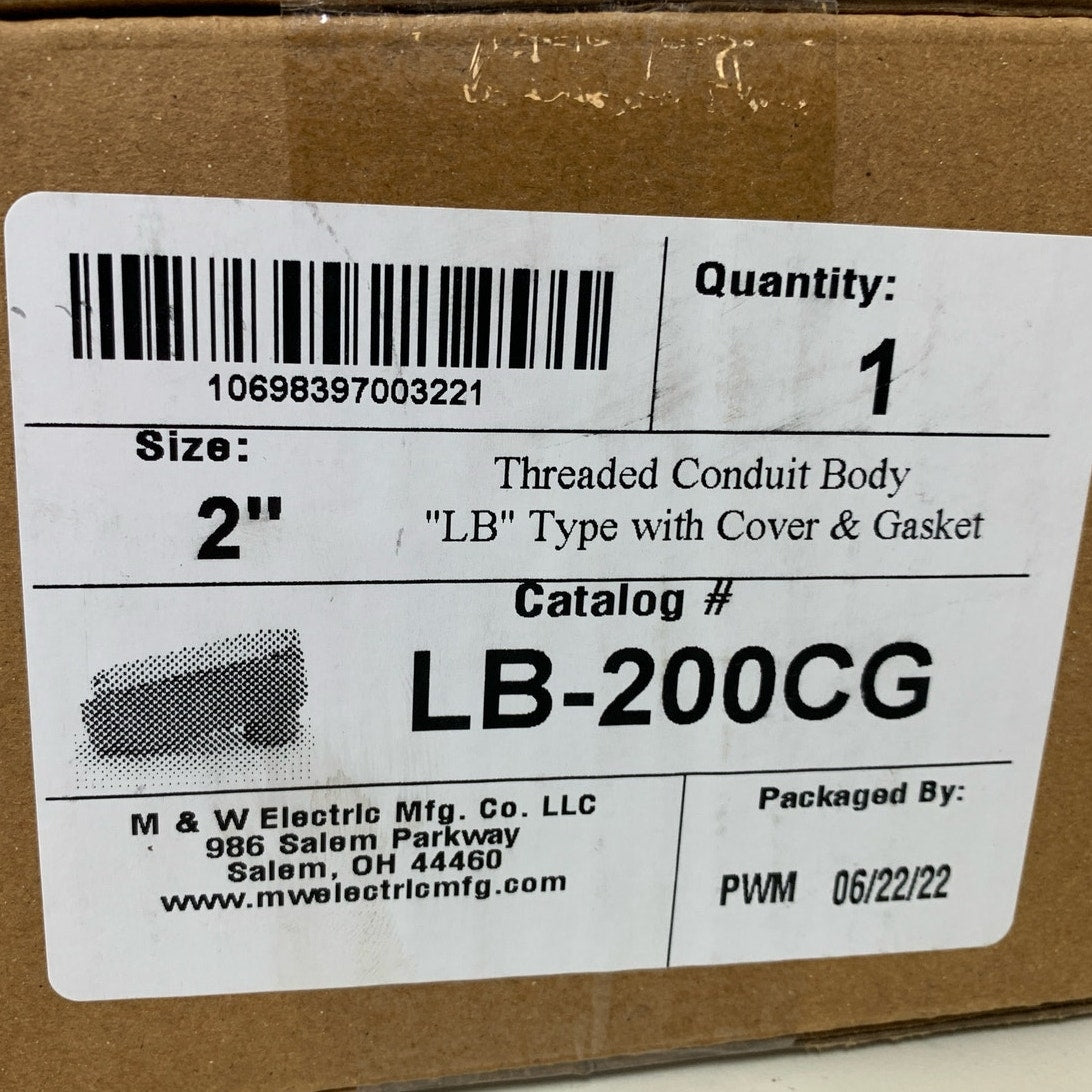 New In Box Eaton LB-200CG 2" Aluminum LB Conduit Body With Cover & Gasket