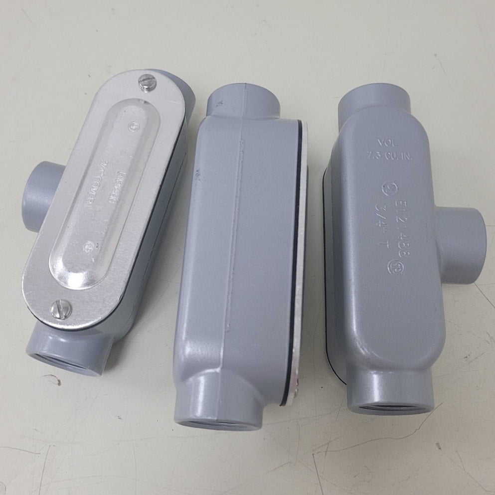 3 New Emerson Industrial 3/4" E121488 T-Type Aluminum Conduit Bodies W Covers