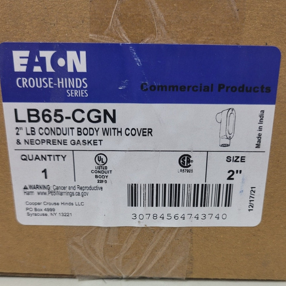 New In Box Eaton LB-65CGN 2" Aluminum LB Conduit Body With Cover & Gasket