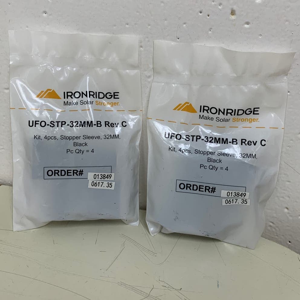 New 8-Pack Ironridge UFO-STP-32MM-B Rev C Black Metal Solar Panel Stopper Sleeve