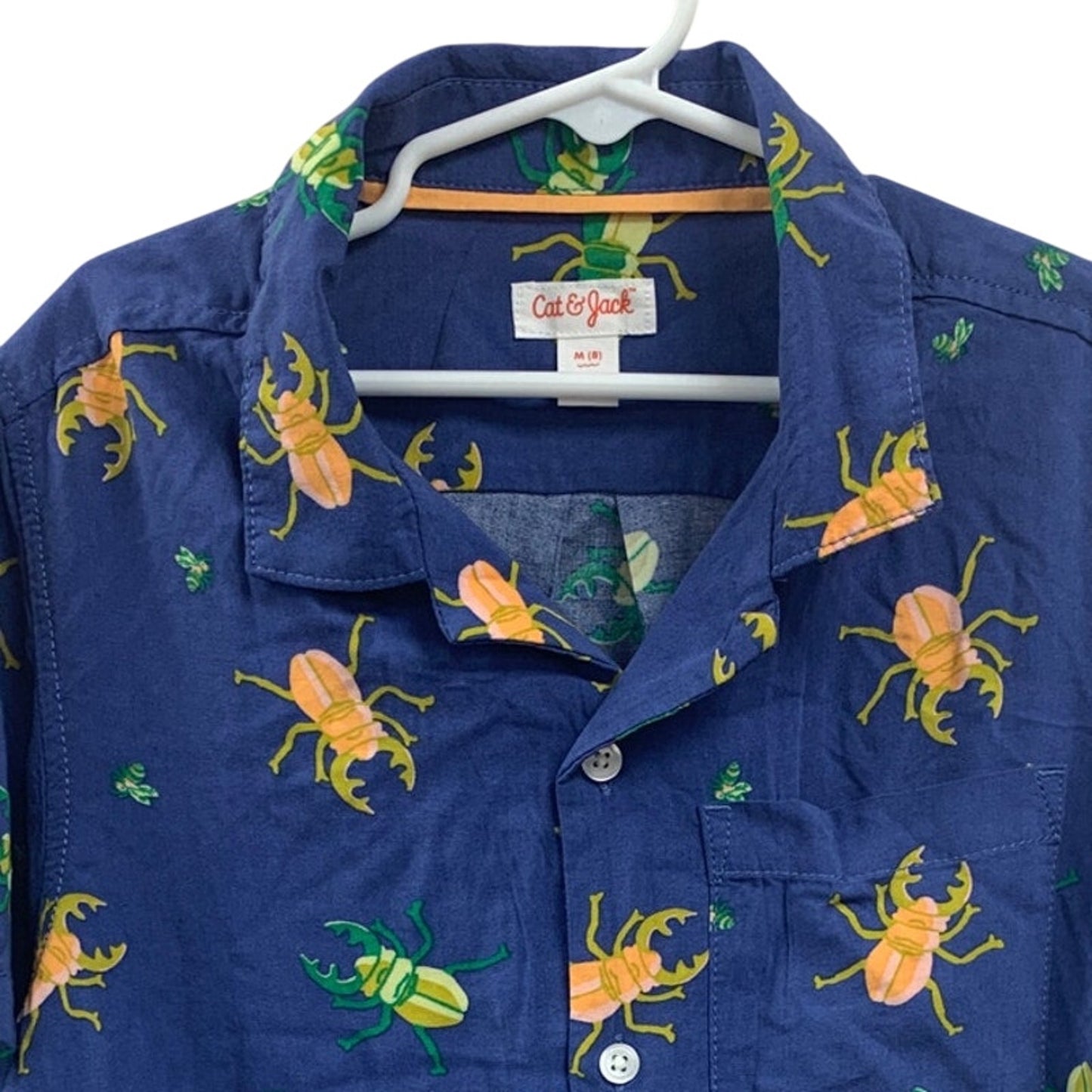 NWT New Cat & Jack Boys Large Short Sleeve Insect Bug 100% Rayon Button Shirt