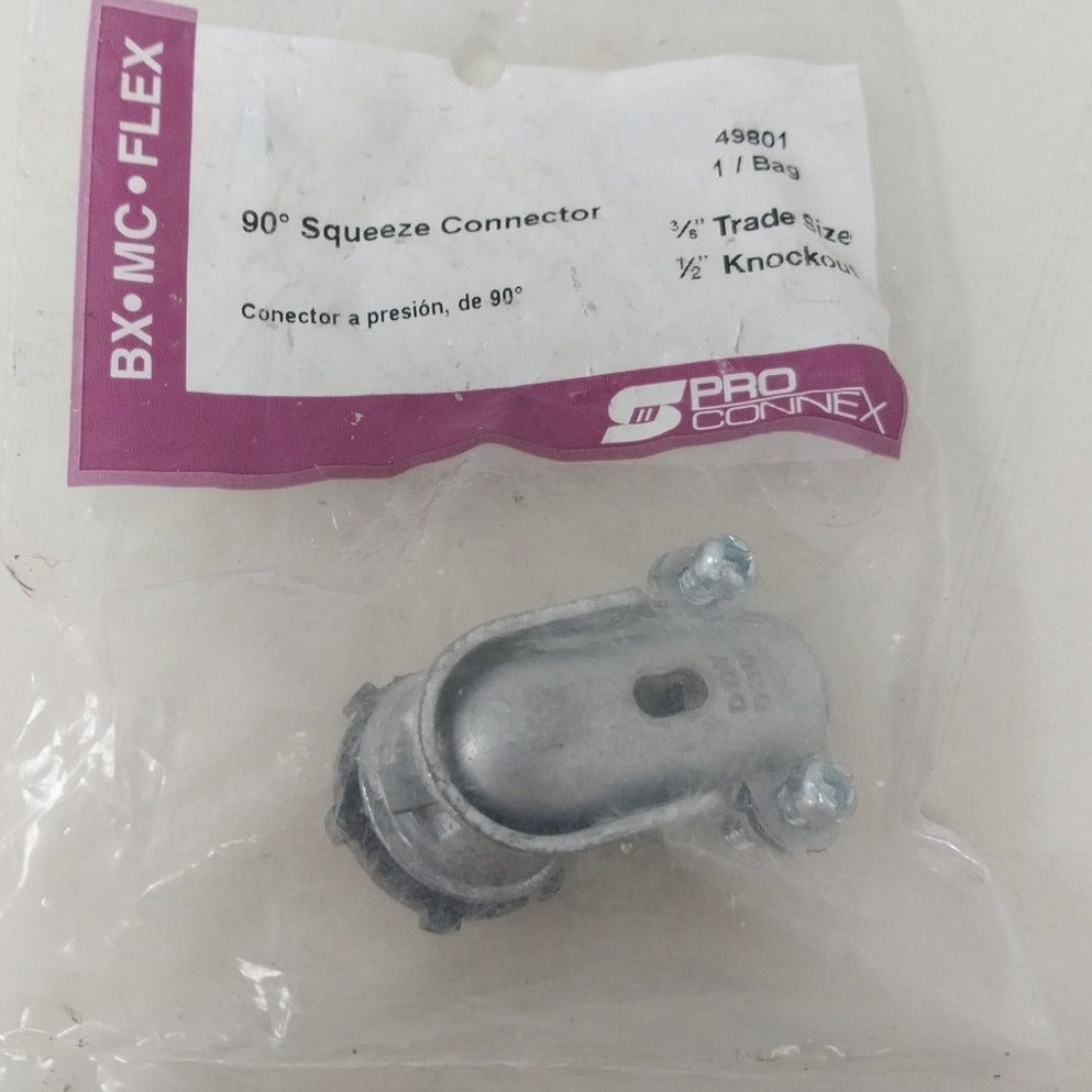 New ProConnex 90 Degree Arm 3/8" 1/2" Knockout Squeeze Cable Connector 49801