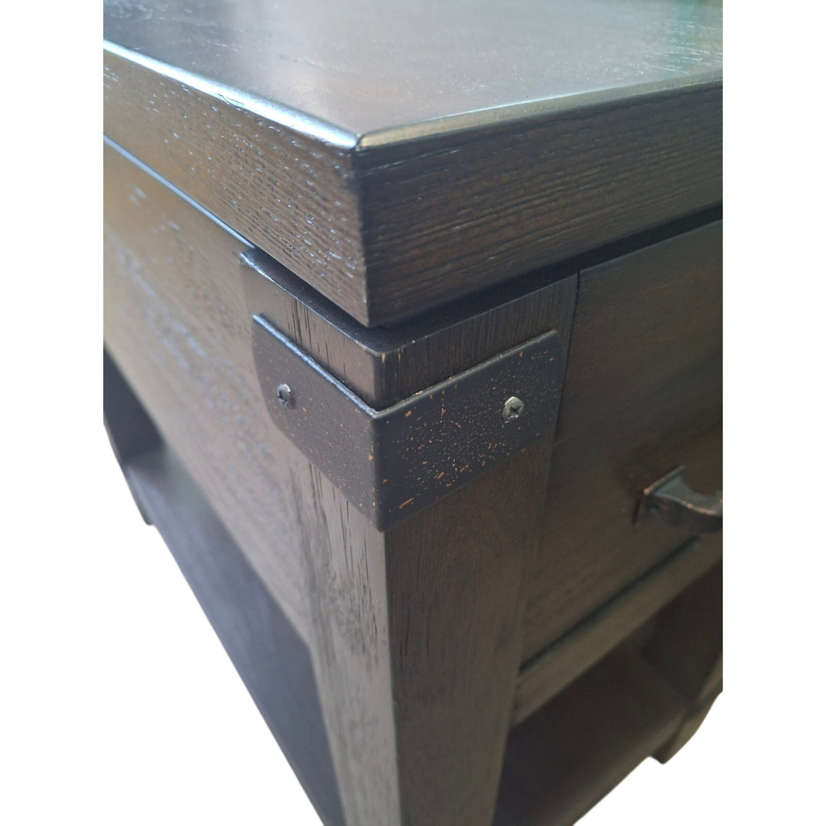 Craftsman Style Dark Solid Wood Side Table Rustic Hardware Dovetail Joint Drawer