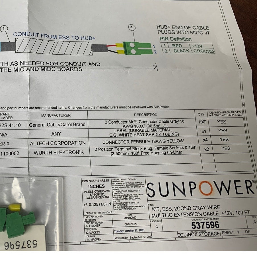 New Sunpower ESS 2 Conductor Multi IO 100' Extension 18 AWG Cable Kit 537596