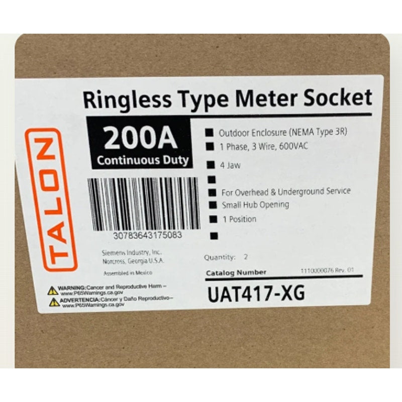 New Talon 200A Outdoor Enclosure 3R One Phase 3 Wire Ringless Type Meter Socket