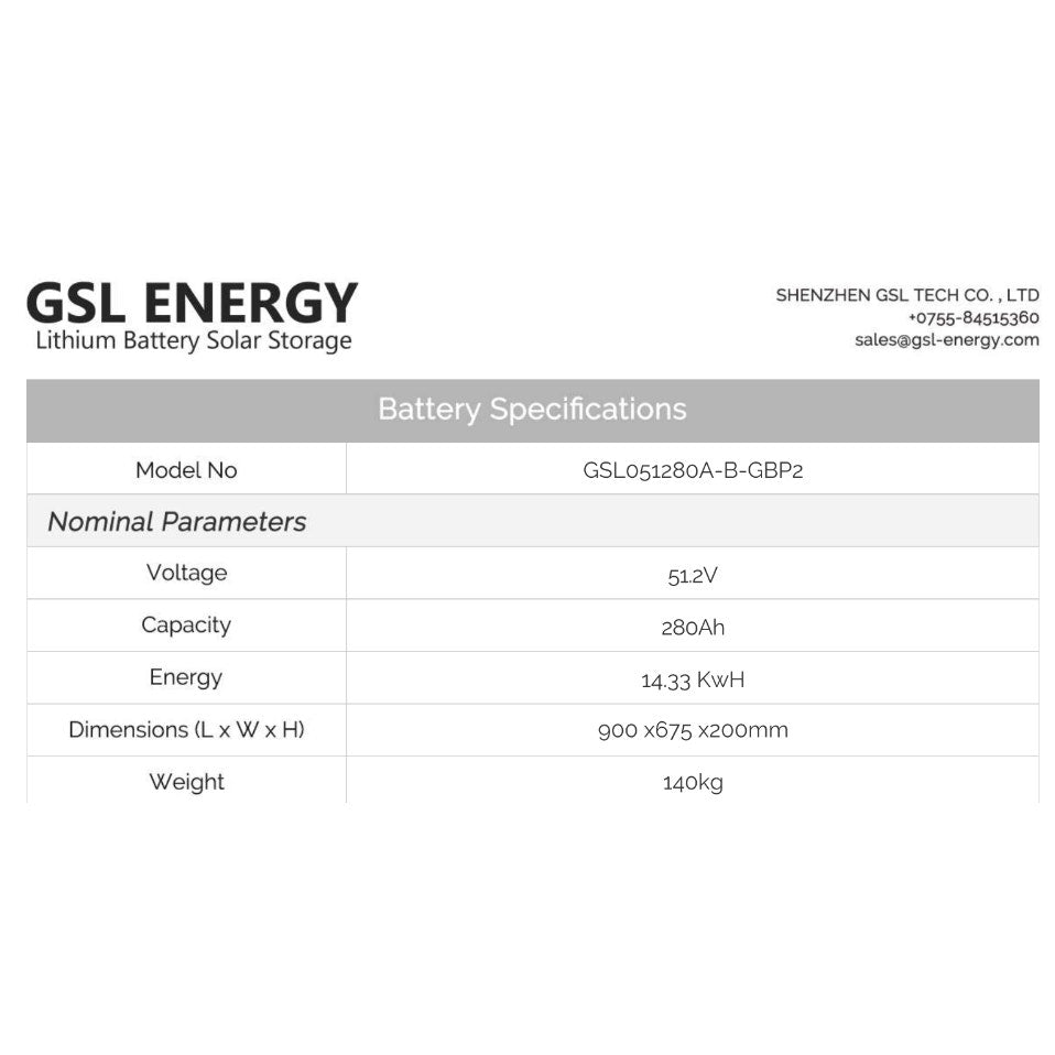 New GSL Electrosun LiFePO4 Solar Lithium 14.34KWh 51.2V Battery Power Bank