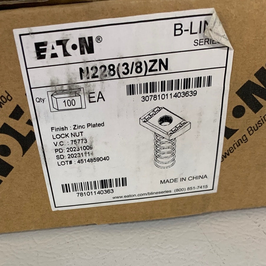 60 Eaton B-Line N228 3/8-Inch Zinc-Plated Strut Spring Nuts, Open Box