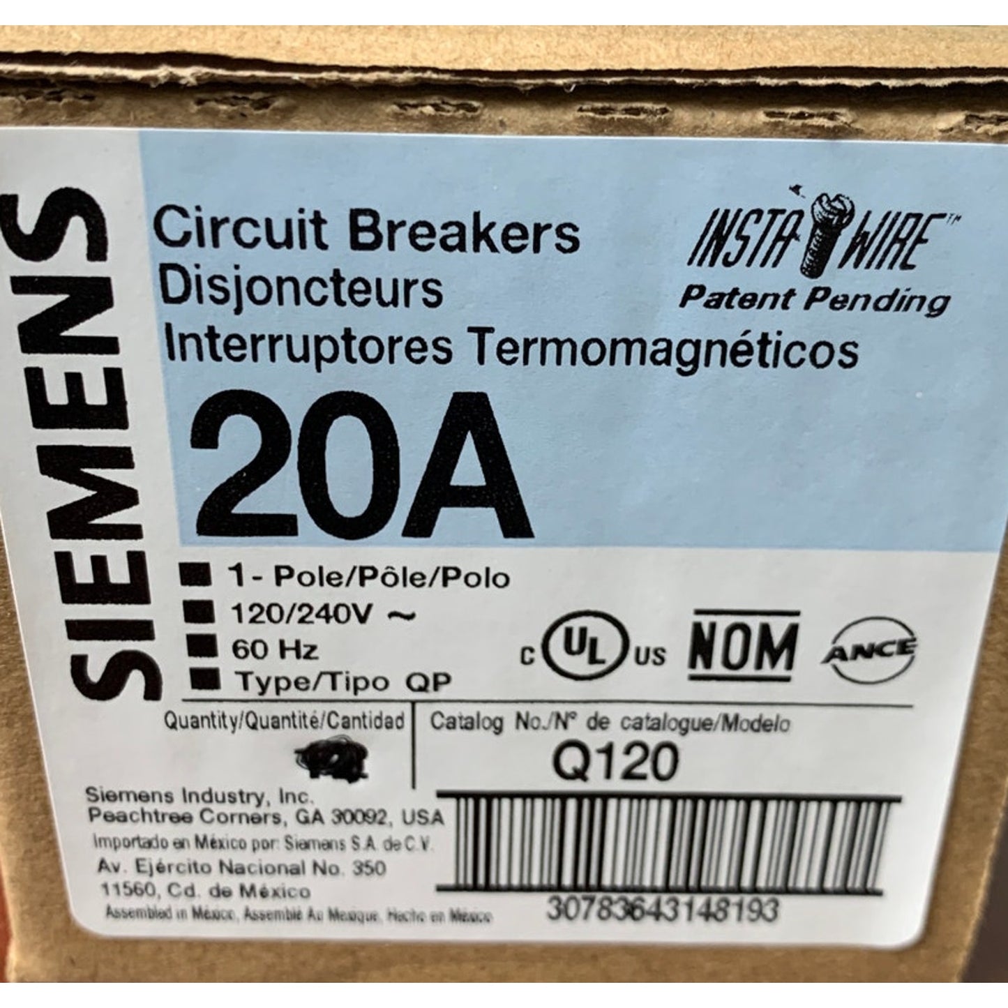 New Box of 12 Siemens Q120 20-Amp Single Pole Type QP Circuit Breakers