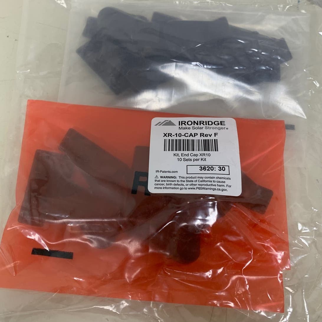 New Ironridge XR-10-CAP Rev F Black Plastic End Cap 10 Set Solar Panel End Kit