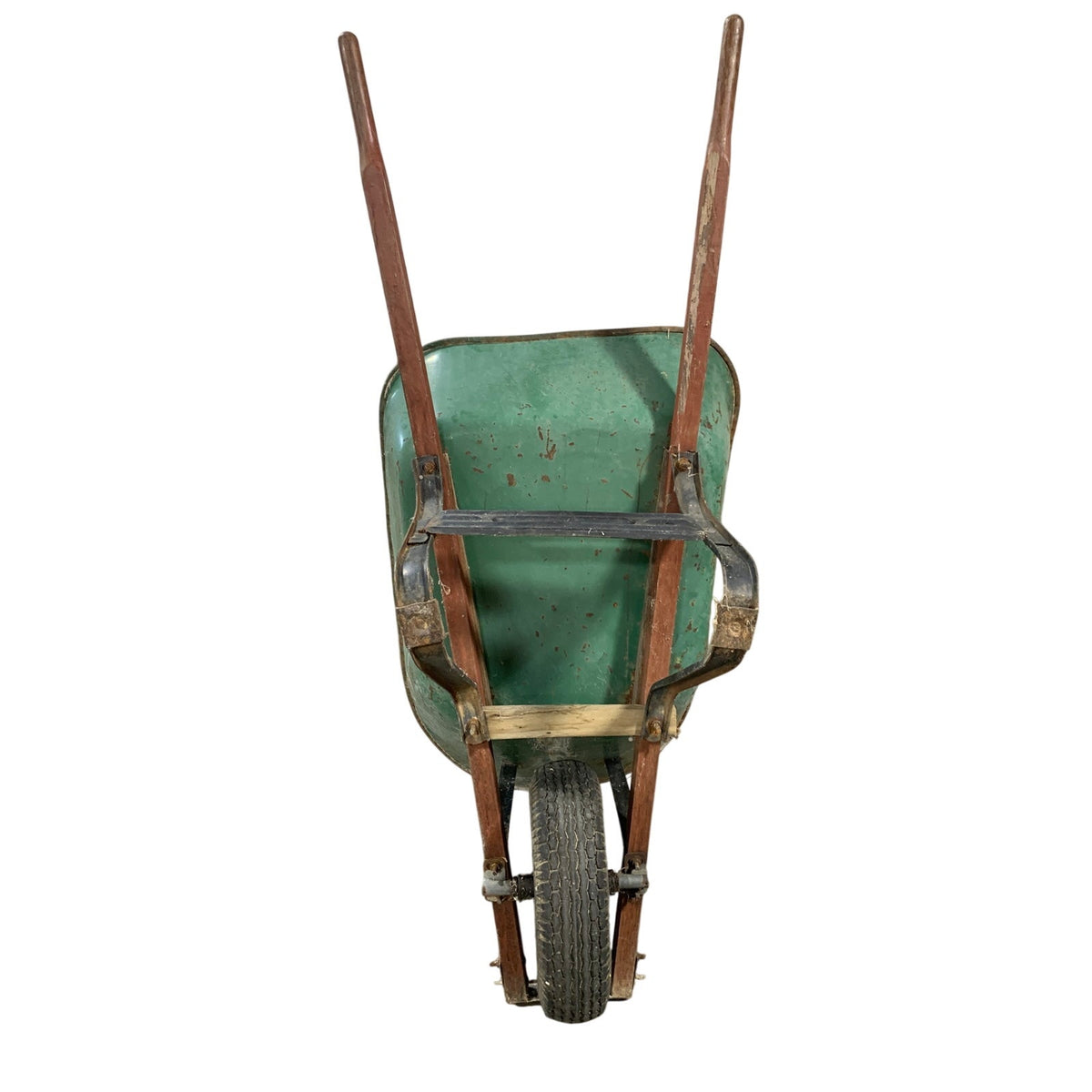 Green Metal Wheelbarrow with Wood Handles, Rustic Garden Project – Pickup