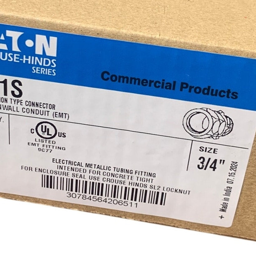 5 New Open Box Eaton 3/4" 651S Compression Connector EMT Concrete Tight Fittings