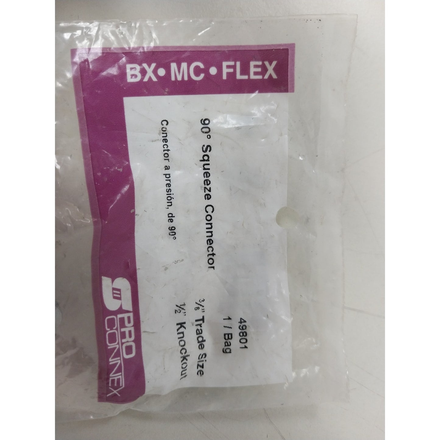 New ProConnex 90 Degree Arm 3/8" 1/2" Knockout Squeeze Cable Connector 49801