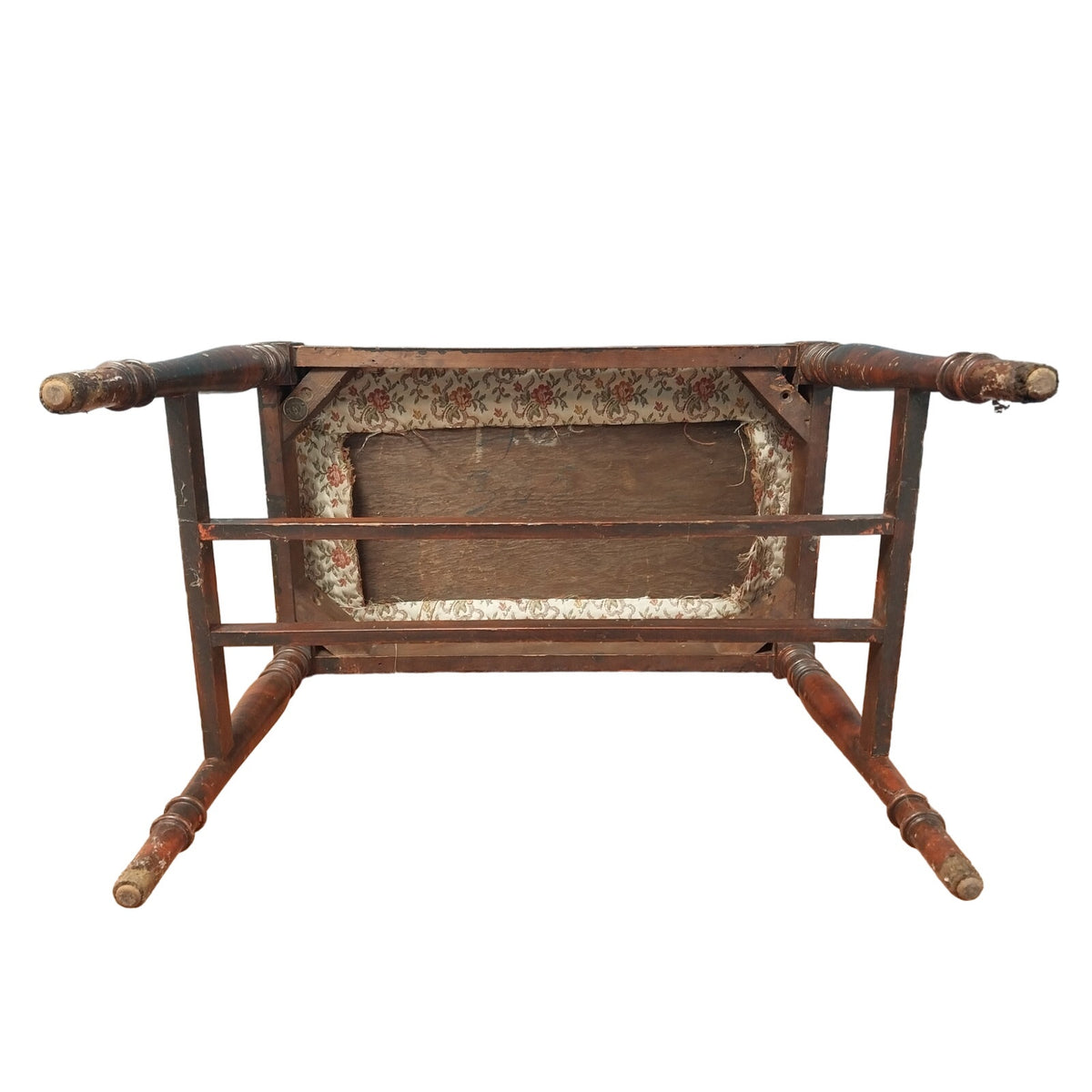 Vintage Floral Pink Rose Fabric Small Wooden Spindle Leg Bench
