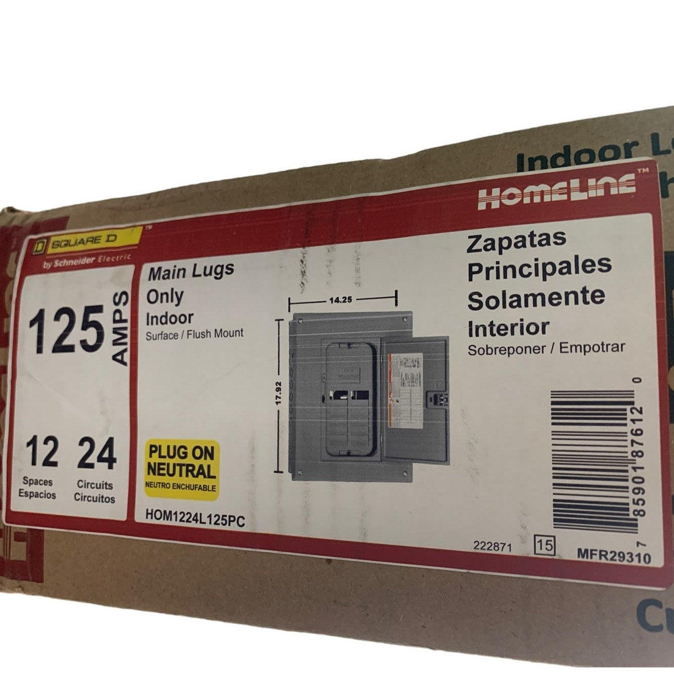 New In Original Box Square D Home Line 125AMP Metal Indoor Load Center w Cover