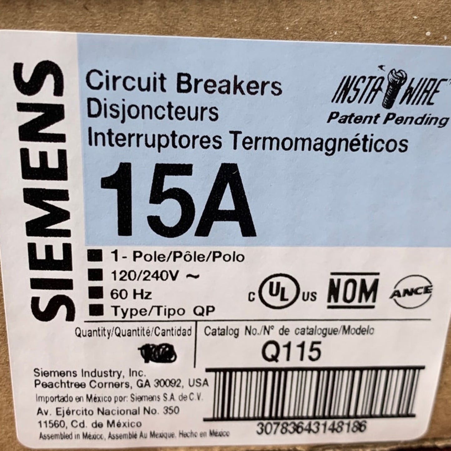 New Box of 12 Siemens Q120 15-Amp Single Pole Type QP Circuit Breakers