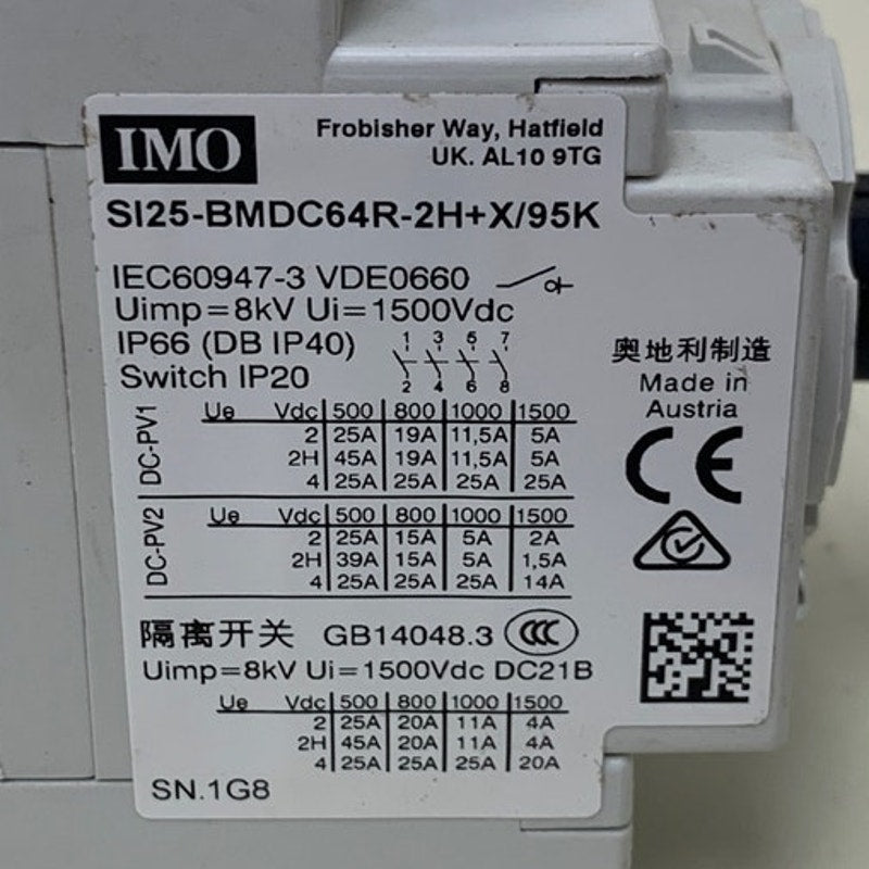 New IMO SI25-BMDC64R-2+X/95K Isolation PV Manual Disconnect IP20 Switch