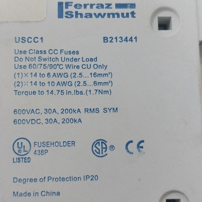 New Ferraz Shawmut UltraSafe 600V 30A USCC1 Fuse Holder B213441 - Open Box