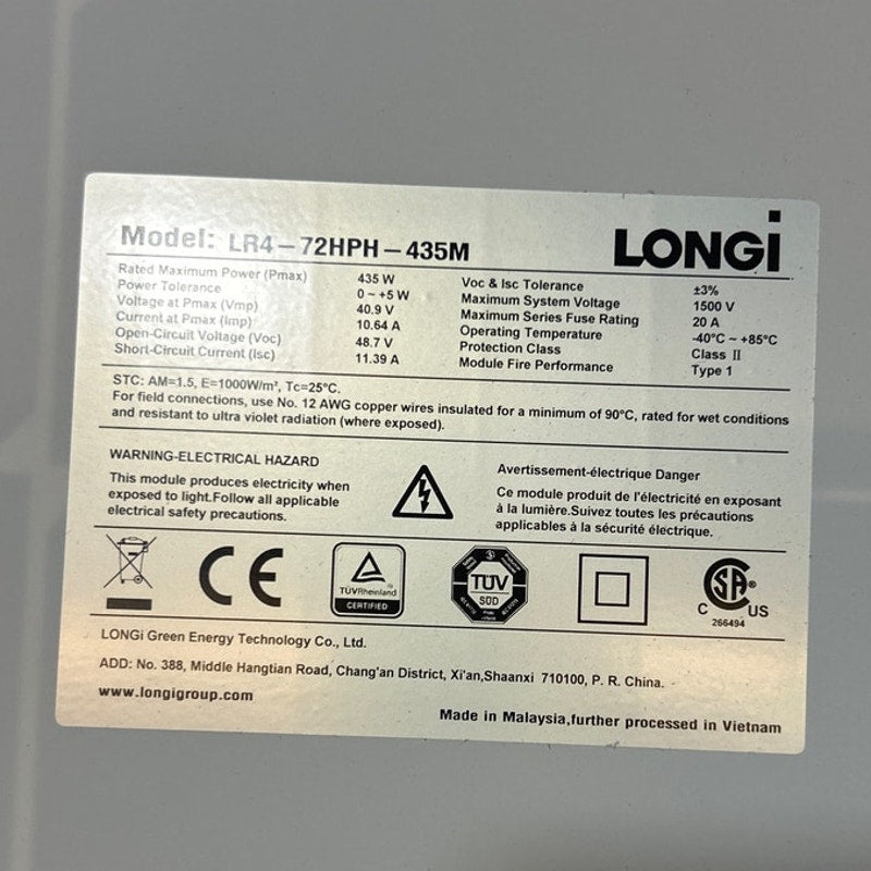 New Longi 435W LR4-72HPH-435M BOW 72 CELL HI-MO4 Solar Panel Module