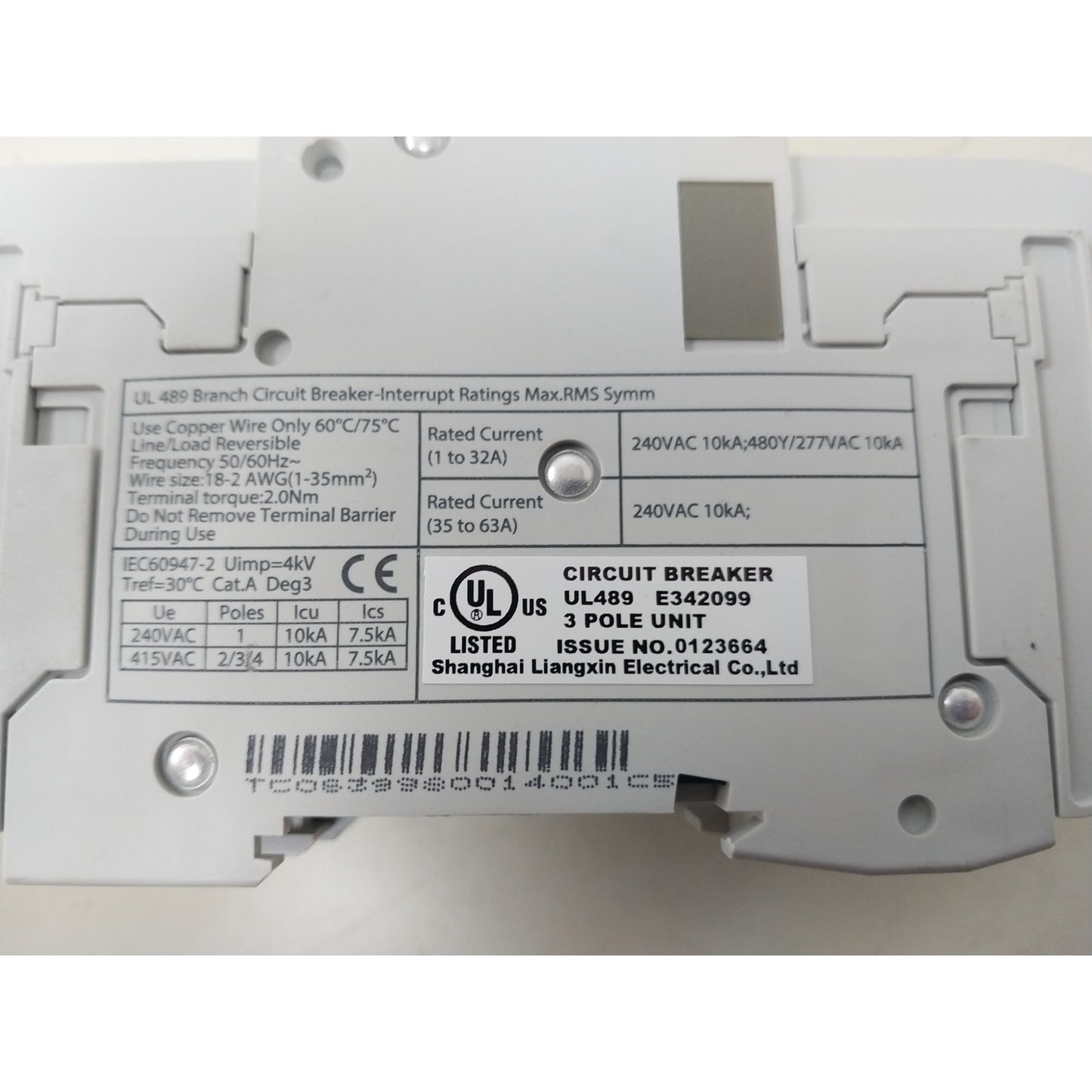 New ASI Nader NDB2T-63C6-3L 3 Pole Unit Moulded Case Circuit Breaker