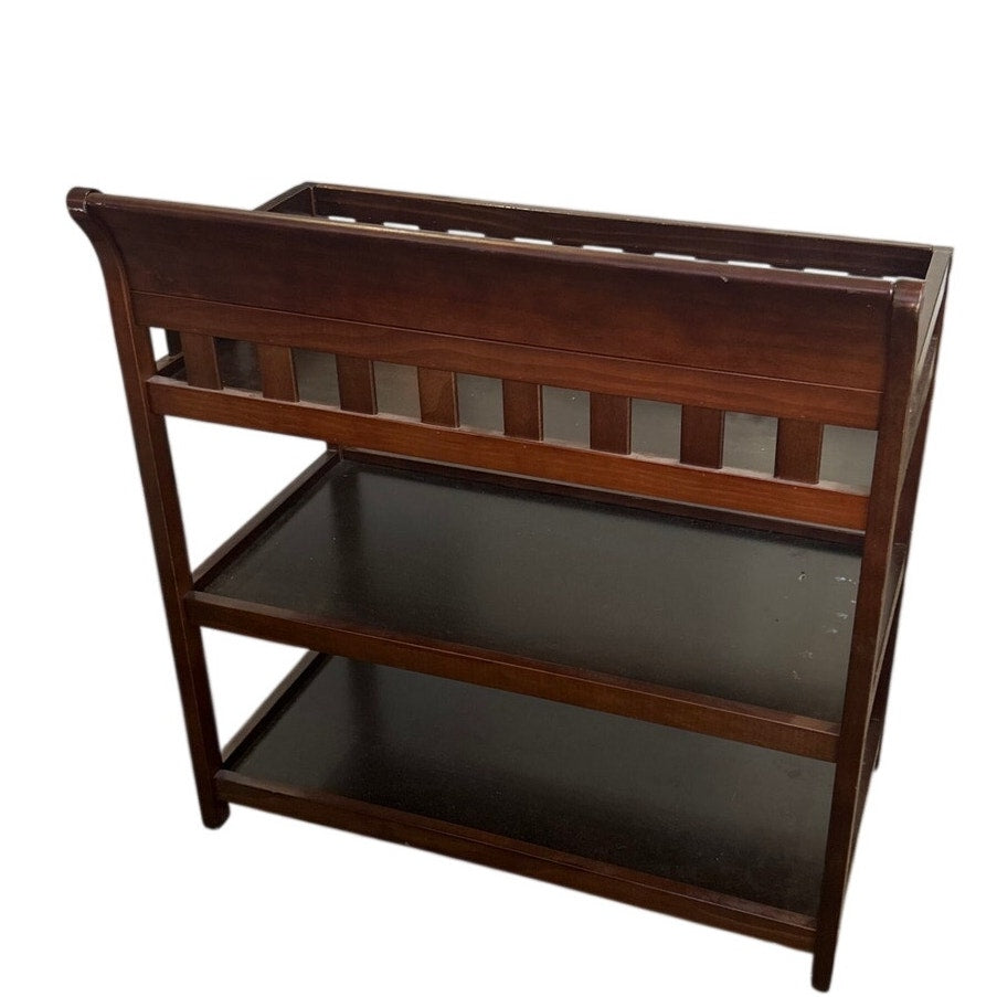 Wooden Baby Changing Table with 2 Storage Shelves & Pad – Espresso / Dark Walnut (EUC)