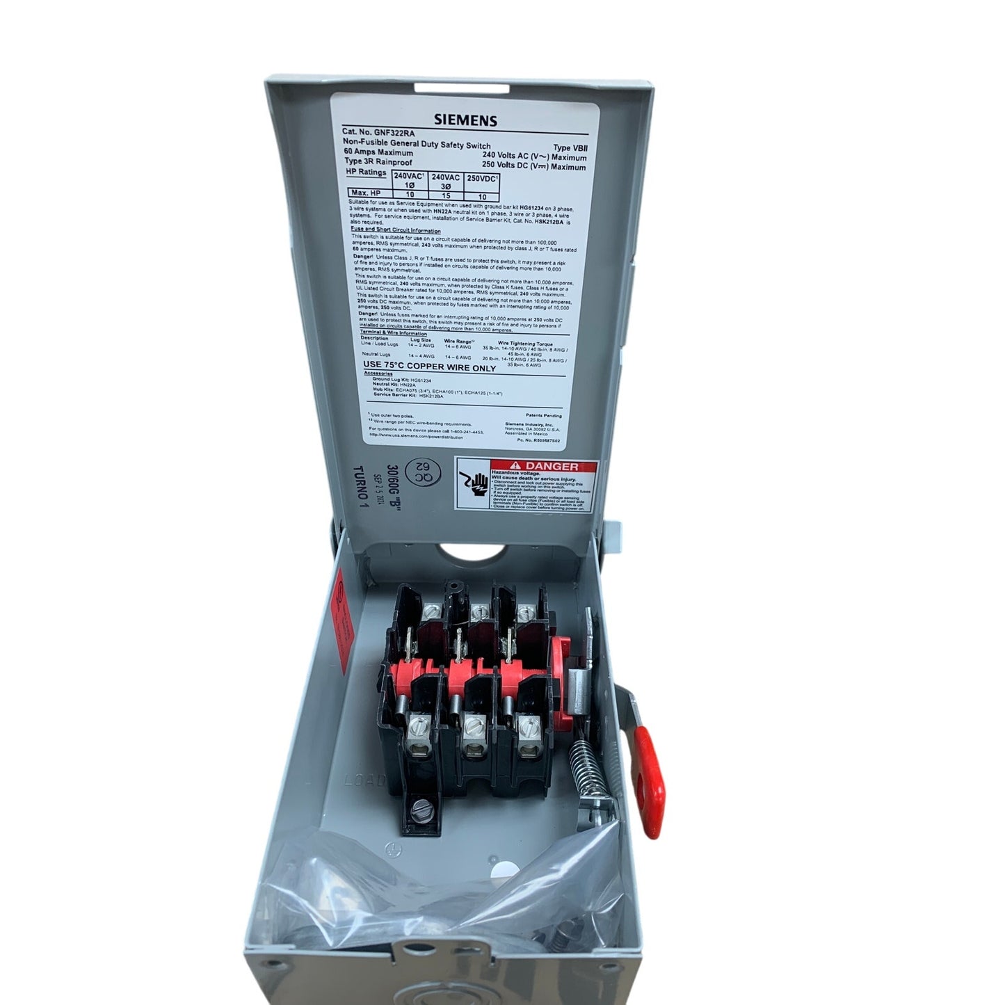 New Open Box Siemens GNF322RA 60A Non Fusible General Duty Safety Switch