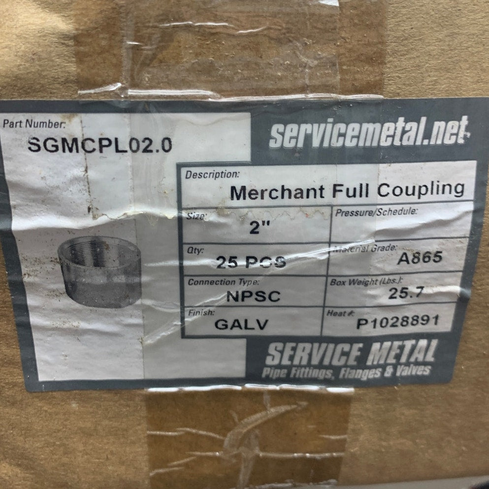 25 New Service Metal 2" Galvanized Merchant Full Couplings SGMCPL02.0 Open Box