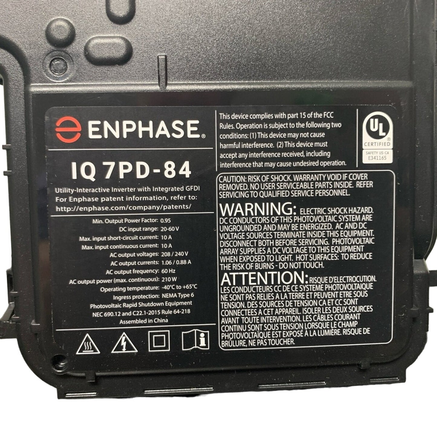 New Enphase IQ 7PD-84 210W Solar Panel Module Microinverter Unit