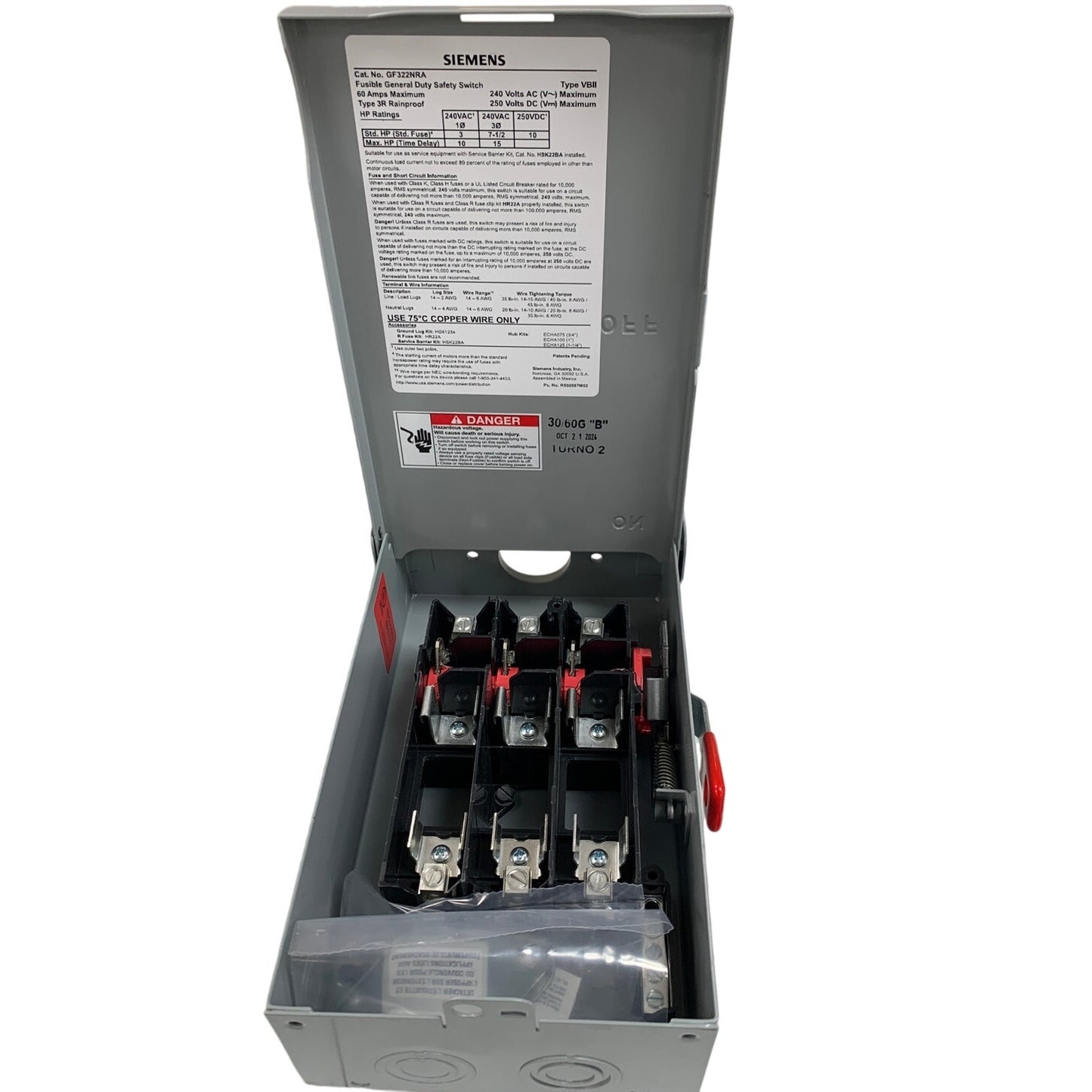 New Open Box Siemens GNF322NRA 60A Fusible General Duty Safety Switch