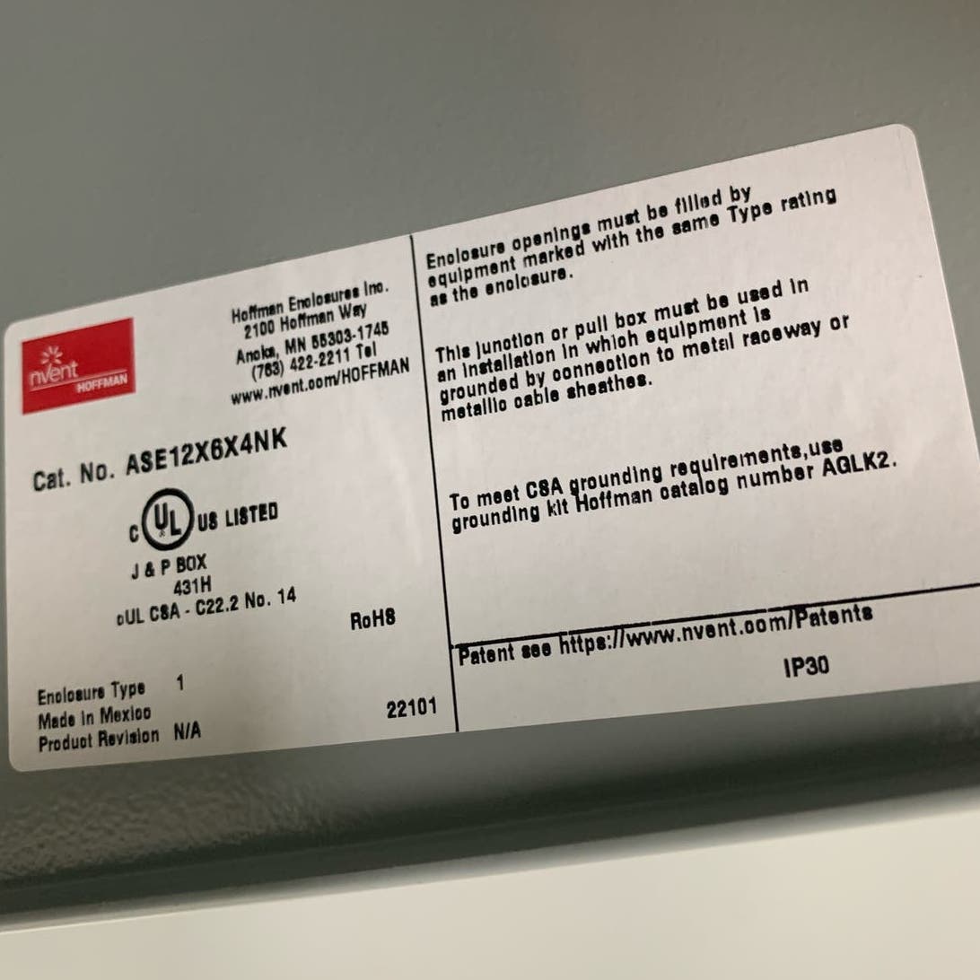 New Hoffman NVent ASE12X6X4NK Metal Junction & Pull Box Enclosure Type 1