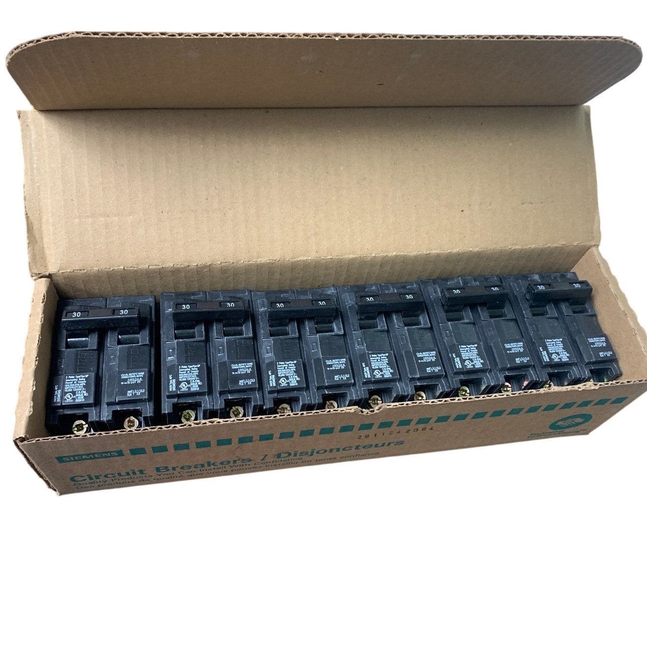New Box of 6 Siemens Q230 30-Amp 2 Pole Type QP Circuit Breakers