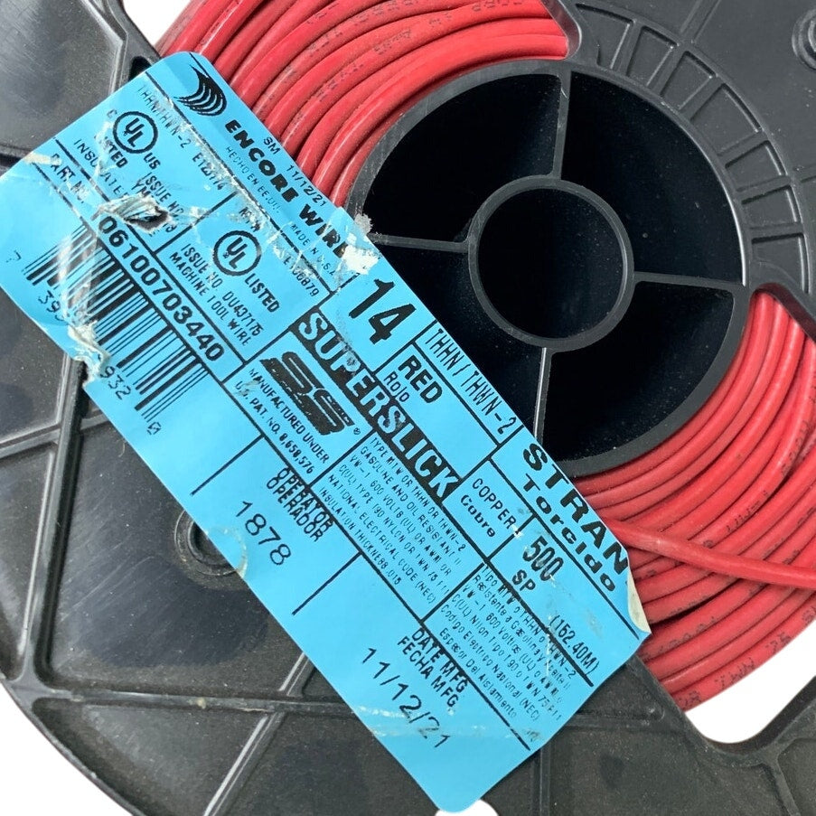 New 500' Encore Wire 14 AWG Red Superslick THHN THWN-2 Stranded Copper Spool
