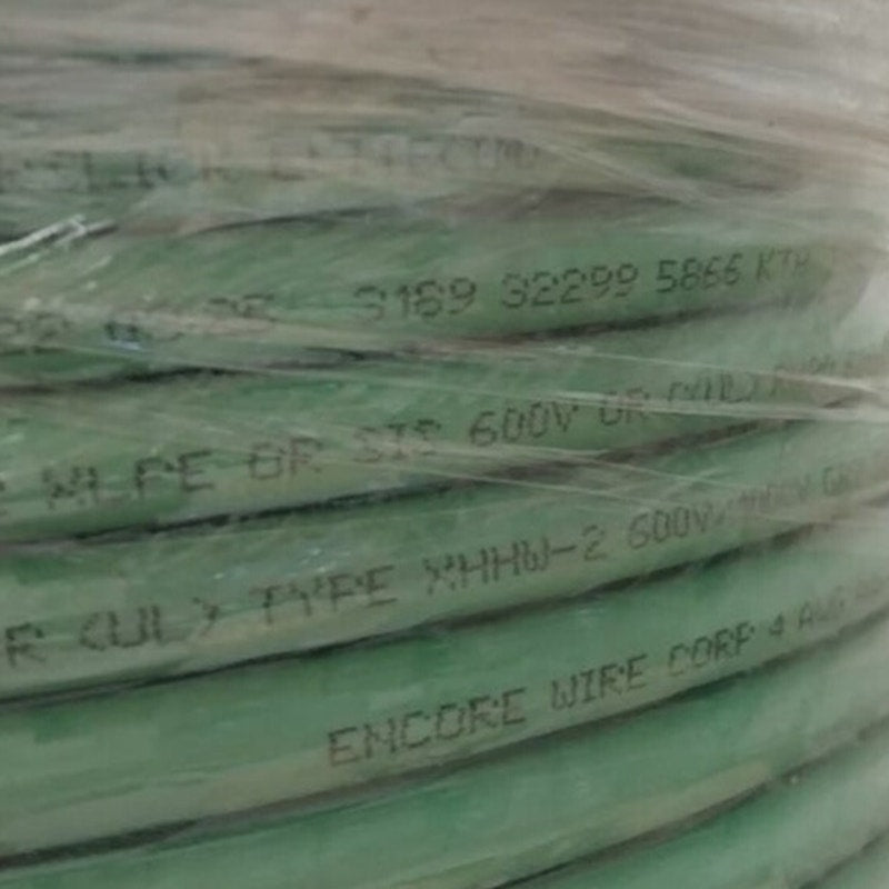 New Wooden Spool of 200 Feet Green 3/0 AWG Aluminum Electrical Wire