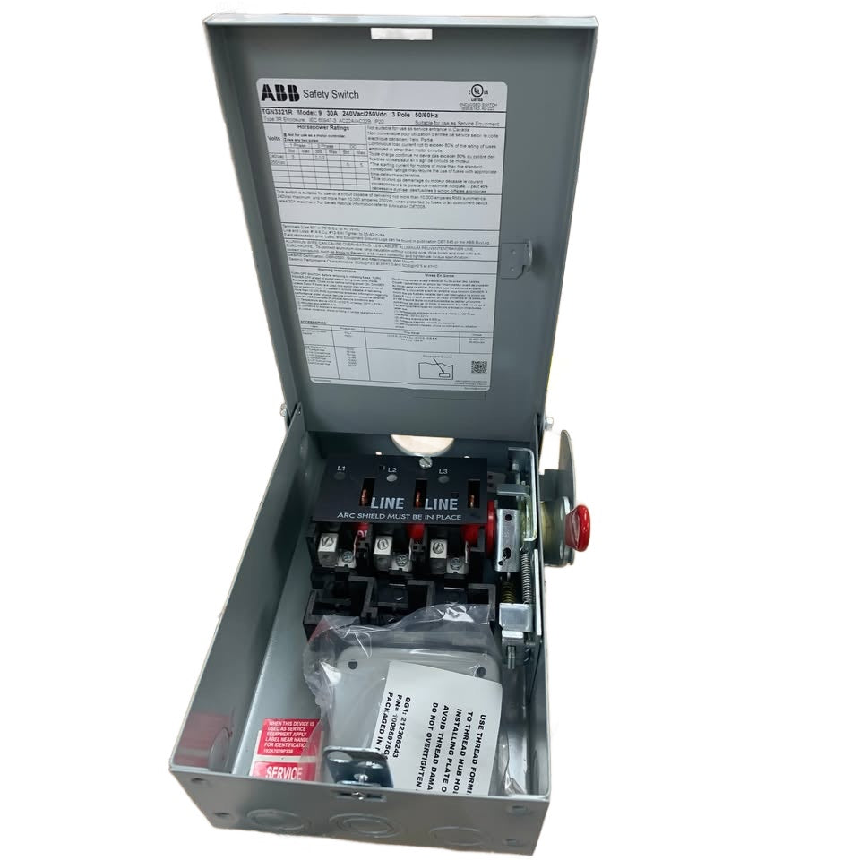 New ABB 3 Pole TGN3221R 30A Non-Fusible General Duty Safety Switch