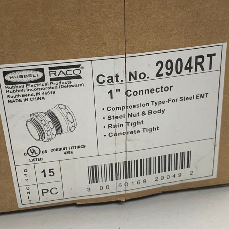 New 15 Hubbell Raco 1" 2904RT Compression Connector EMT Rain Tight Fittings