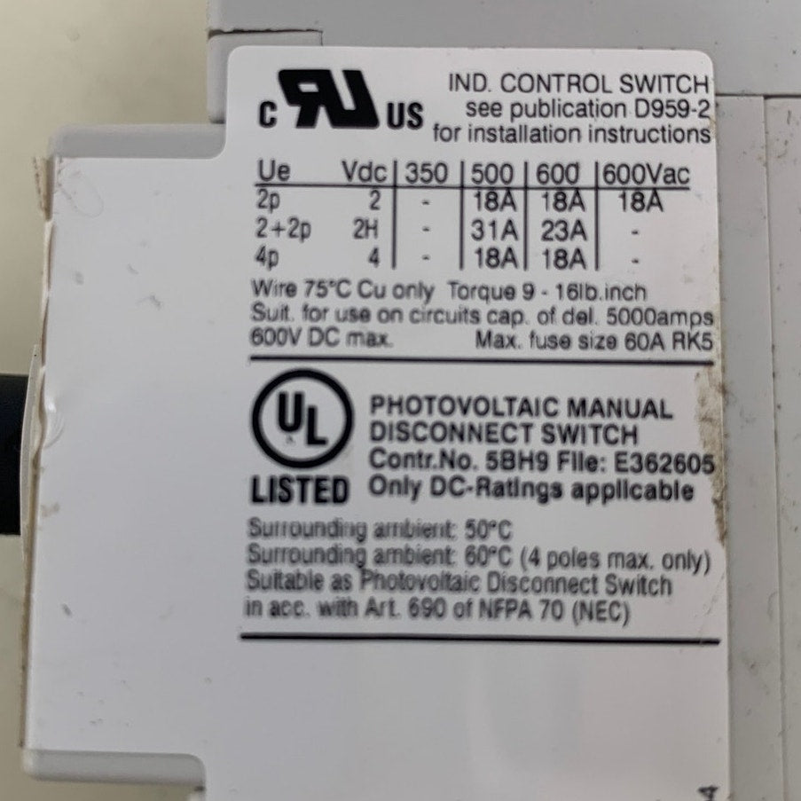 New IMO SI18-BMDC64R-2+X/95K Isolation PV Manual Disconnect IP20 Switch