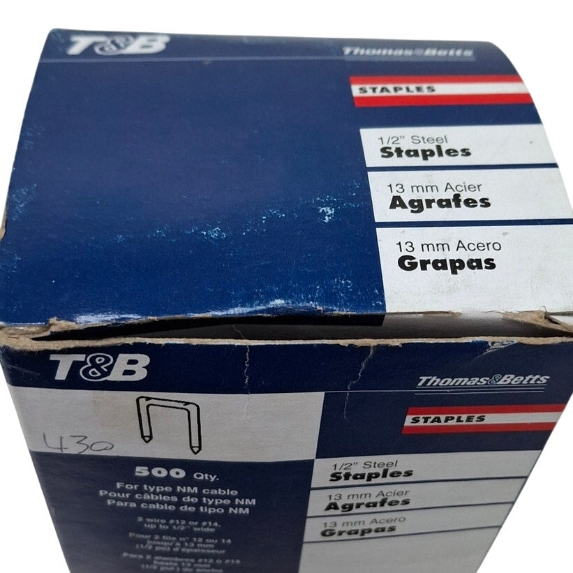 430 New Thomas & Betts 1/2" Steel Staples Open Box Type NM Cable 2.5" Wide Max