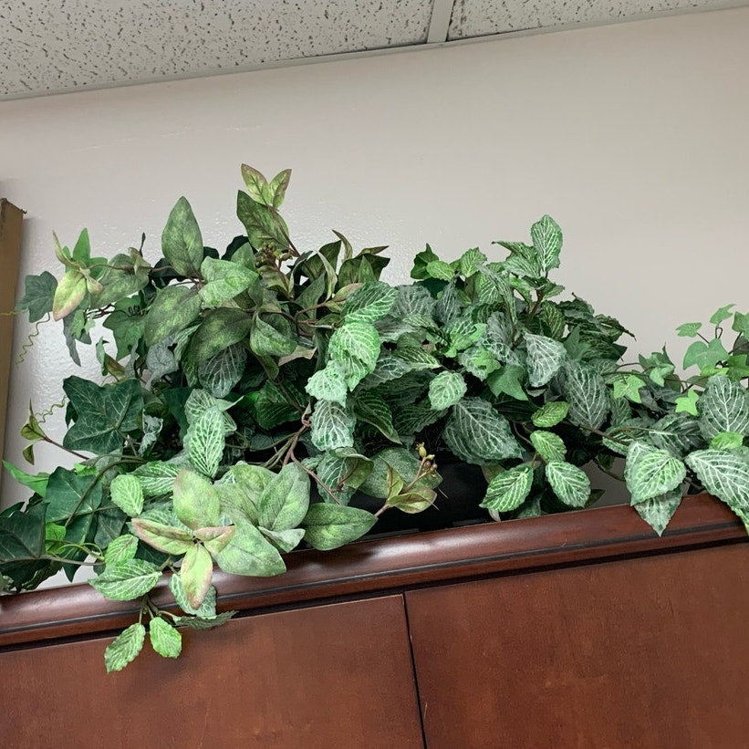 Several Faux Silk Green Pink Ivy Fake Potted Plants Home Office Decor