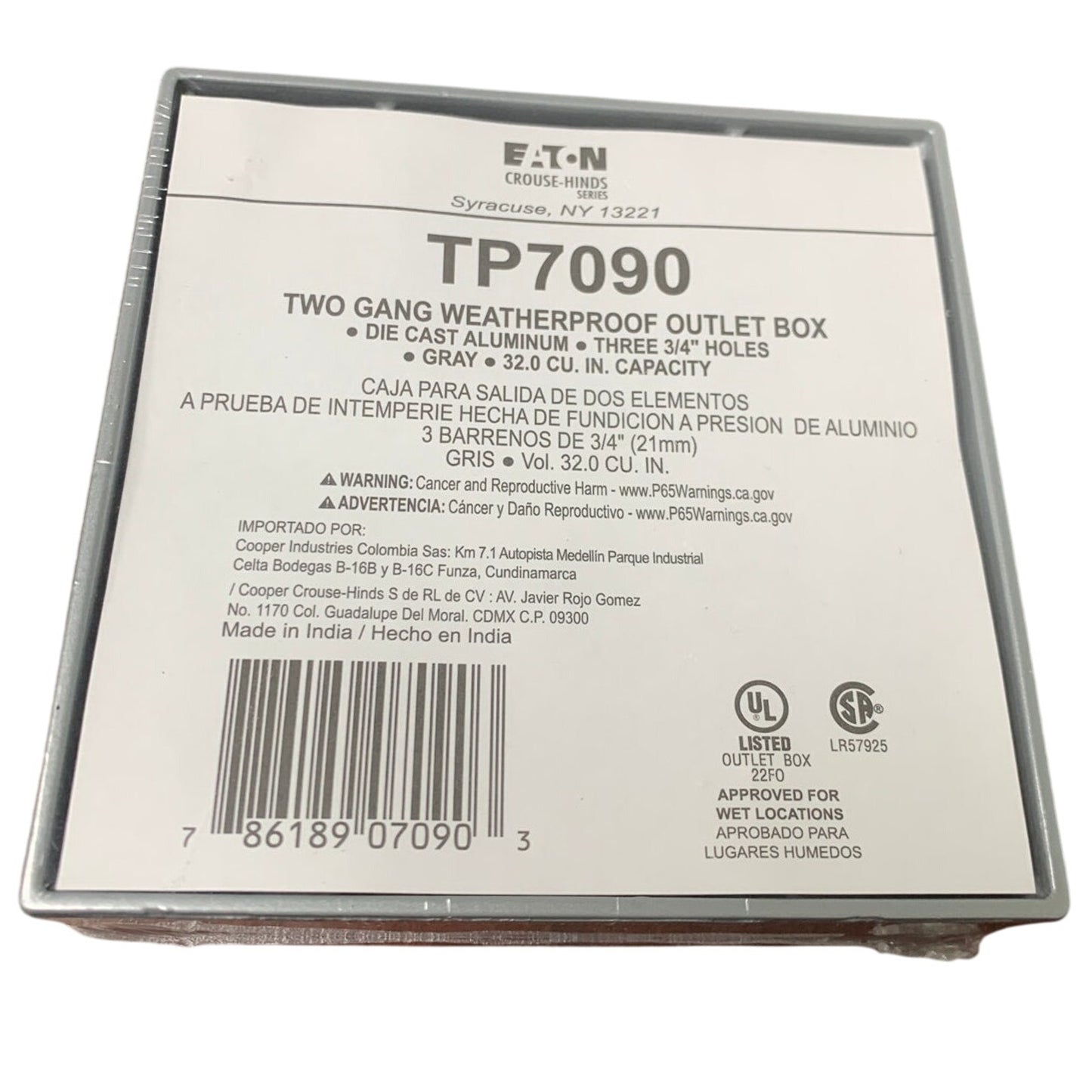 New Eaton TP7090 Two Gang Weatherproof Aluminum 4.5" Outlet Box w Cover