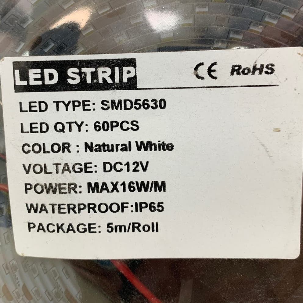 New RoHS LED Type SMD5630 Natural White DC12V 5M Roll LED Strip